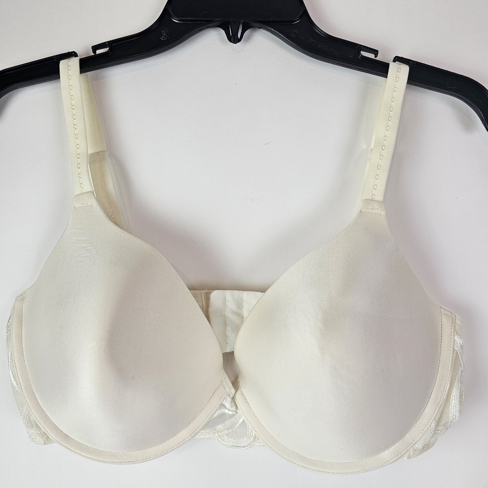 Lilyette Bra 38D Style 871 Underwire Bra Ivory Floral Embroidered Trim Romantic